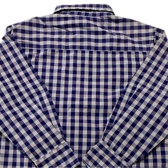 Wrangler Jeans Co, NWOT, Navy gingham plaid long sleeve button down, Size XS 4/5 - Picture 6 of 9